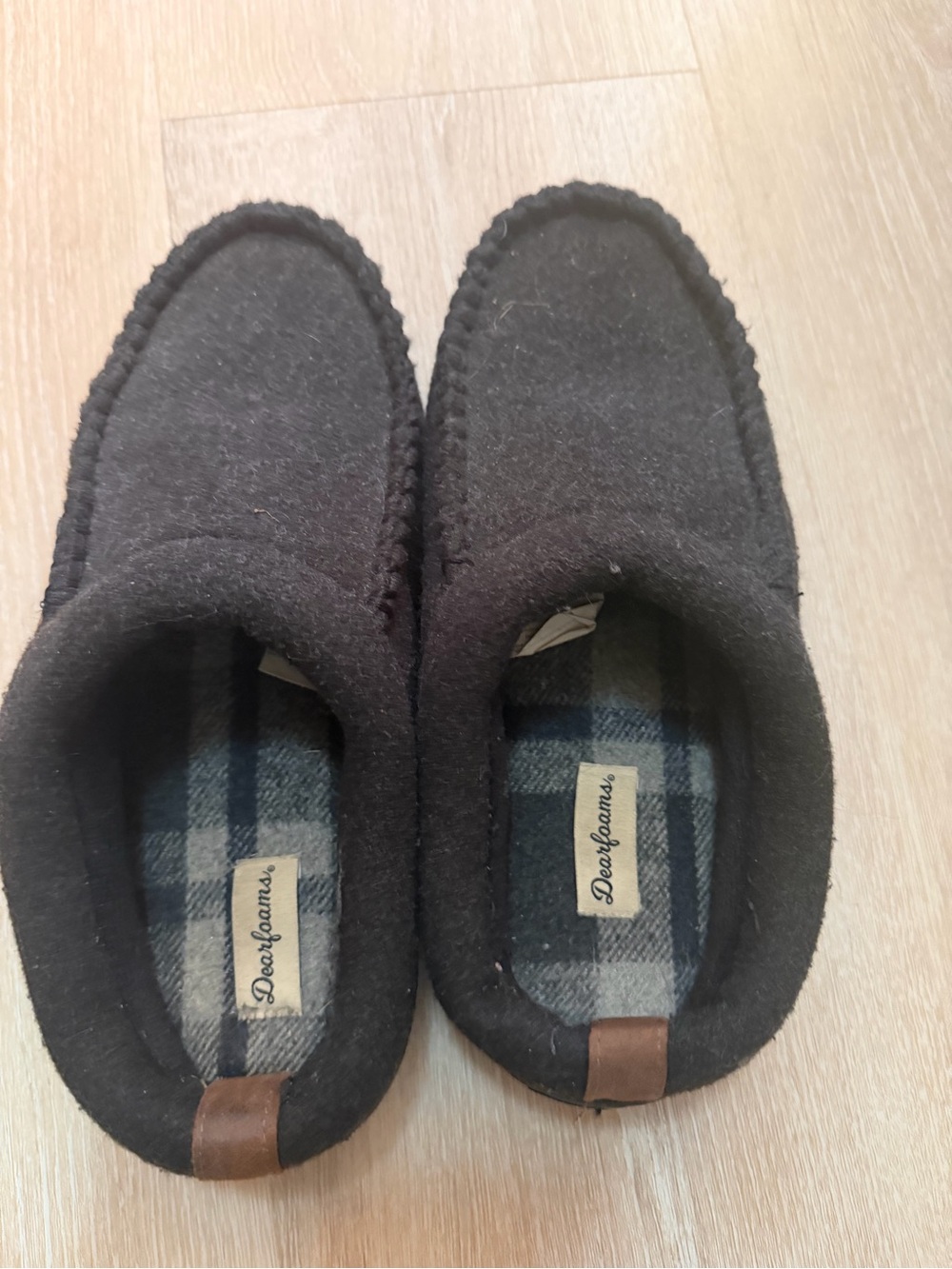 dearfoams Black Men's Slip-On Moccasin with Plaid Lining